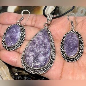 Lepidolite Pendant & Earrings Set